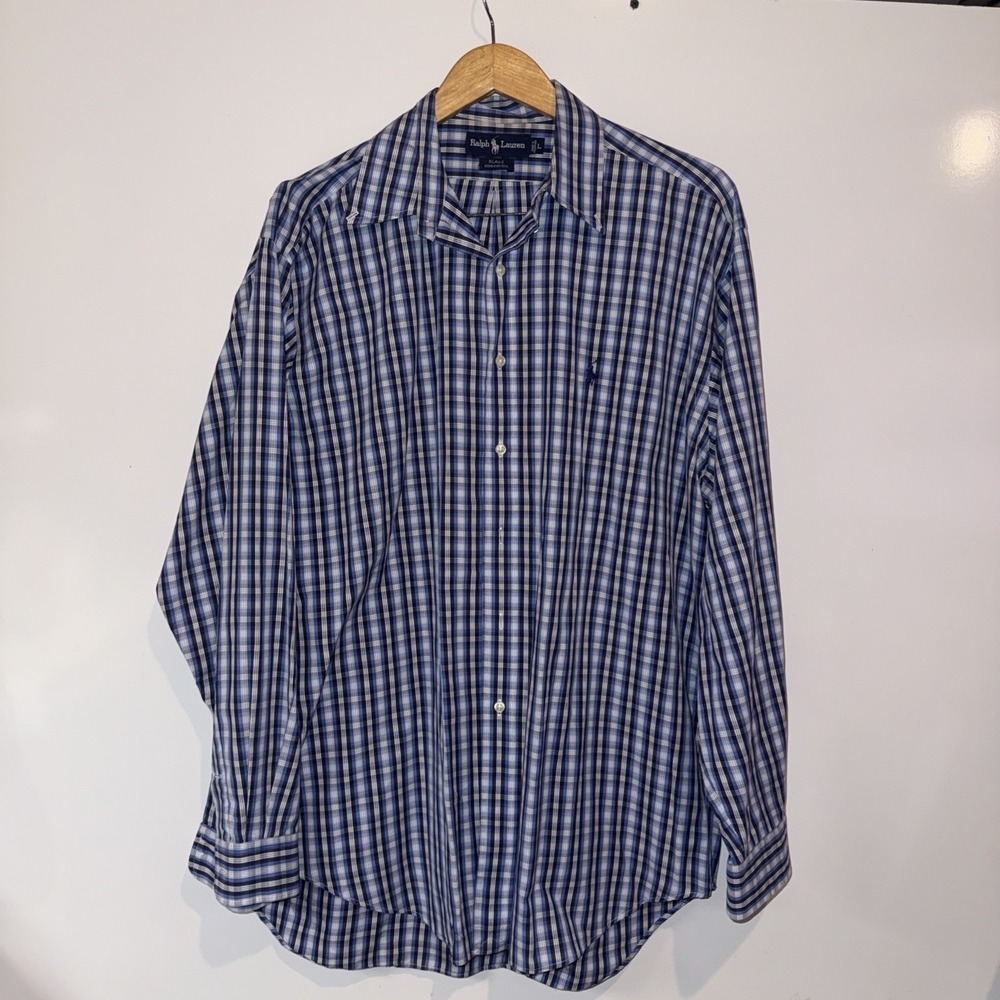 Vintage Polo Ralph Lauren 90s Blake Cotton Shirt Plaid Blue Button Down